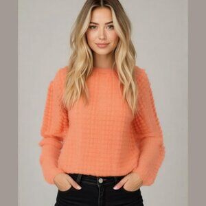 Vintage 1980s sorbet orange popcorn knit sweater sz m